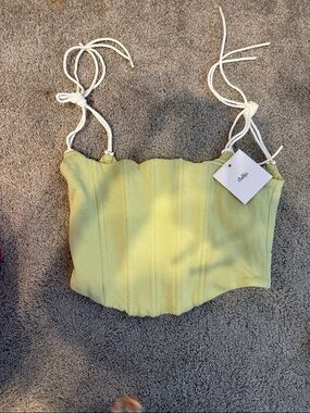 Adika Corset Crop Top in Pale Lime with White Tie Straps